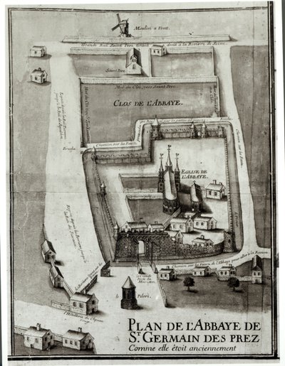 A Saint-Germain-des-Pres-i apátság térképe, 1713 (tinta és gouache papíron) alkotó: French School