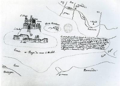 A Mont Saint-Michel-öböl térképe (toll és tinta papíron) alkotó: French School