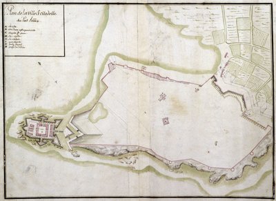 Port Louis városának és fellegvárának térképe alkotó: French School