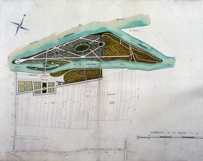 Moulin Joly kertjének térképe. Az Országos Levéltárban őrzött Colombes-i terület tervatlaszának táblája (1780). alkotó: French School