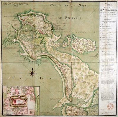 Noirmoutier szigetének térképe a vár térképével együtt, 1769-ben készült. alkotó: French School