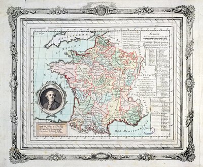 Franciaország régióinak és körzeteinek térképe, amely Carte de Necker néven ismert, 1789 alkotó: French School