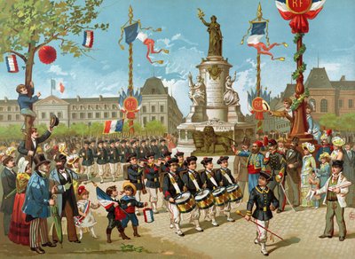 Iskolai zászlóaljak menetelése 1883. július 14-én a Place de la Republique-n alkotó: French School