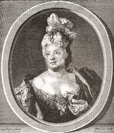 Marianne Duclos de Chateauneuf, 1664 - 1747. Francia komédiás. Az 1908-ban megjelent Les Heures Libres című kötetből. alkotó: French School