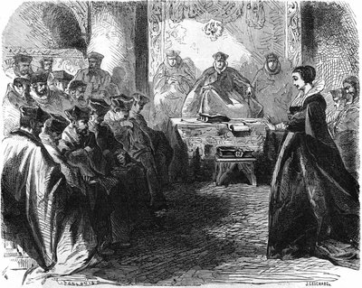 Marie Stuart (1542 = 1587) ítélete során 1587-ben. In „” Histoire de la France”” metszet a XIX. alkotó: French School