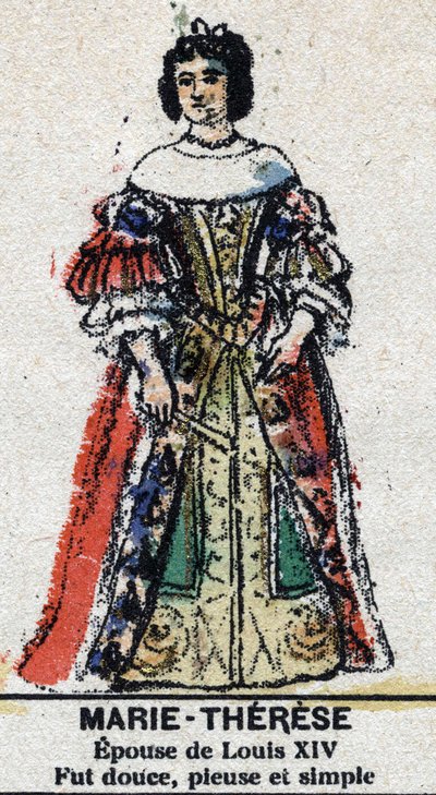 Ausztriai Marie Terézia (1638-1683), Franciaország királynője. A „” Galeriede Franciaország királyai és királynői és jeles karakterei 1643 és 1895 között” című filmben” Az epinal képe. alkotó: French School
