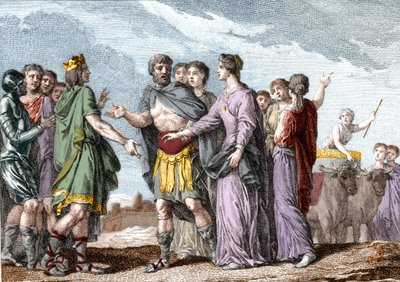 1. Clovis (481-511), francia király házassága Klotilddal (Sainte Clotilde, kb. 475-545) (királynő) 493-ban. 18. századi metszet. alkotó: French School