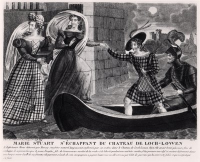 Stuart Mária (1542-87) menekül a Loch Leven kastélyból alkotó: French School