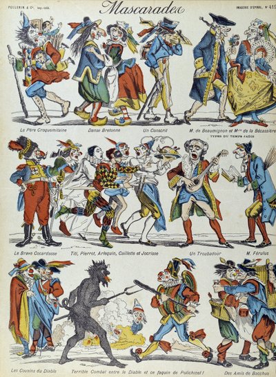 Álarcos: maszkos karikatúrafigurák – Epinal képe alkotó: French School