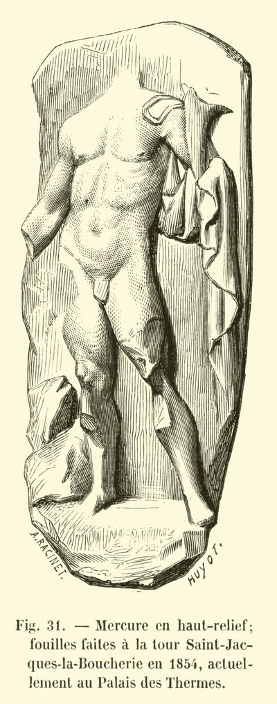 Higany magas domborműben; ásatások a Saint-Jacques-la-Boucherie toronyban 1854-ben, jelenleg a Palais des Thermes alkotó: French School