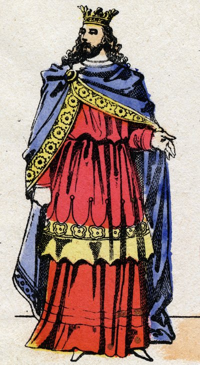 Meroving-dinasztia: III. Childerik (714-755) frankok királyának portréja 743-tól 751-ig. Epinális képalkotás a 19. század végéről. Magángyűjtemény. alkotó: French School