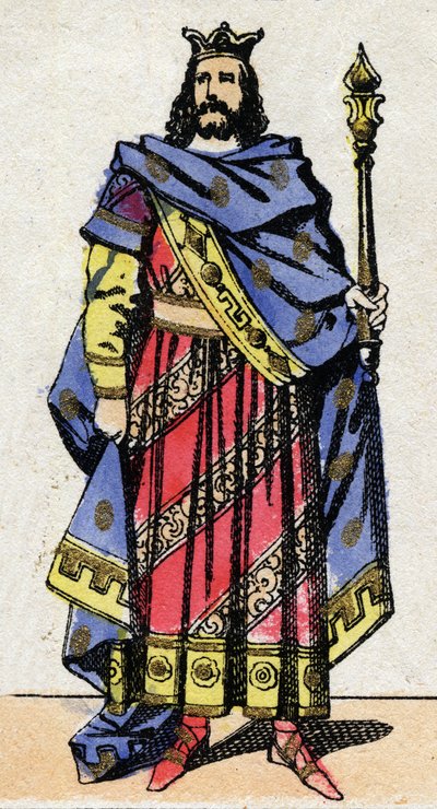 Meroving-dinasztia: IV. Clotaire (685-719) portréja, az ausztráliai frankok királya 717-től 719-ig. Epinális képalkotás a 19. század végéről. Magángyűjtemény. alkotó: French School