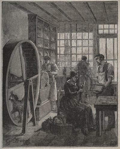 Metier és iparos: evőeszköz bolt a tartományban a XIX. Metszet 1885-ből Adolphe BITARD „” Les arts et metiers illustres” című könyvébe. alkotó: French School