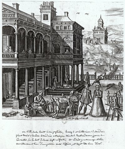 Michel de Nostradame-mal (1503-66) tanácskoznak Medici Katalin (1519-89) és II. Henrik (1519-59) hét gyermekének sorsáról 1548 alkotó: French School