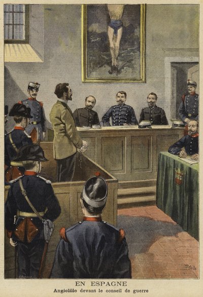 Michele Angiolillo a haditanács előtt, Spanyolország, 1897 alkotó: French School