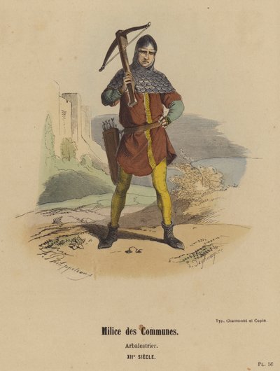 A kommunák milíciája, Arbalestrier, XII. század (színes metszet) alkotó: French School