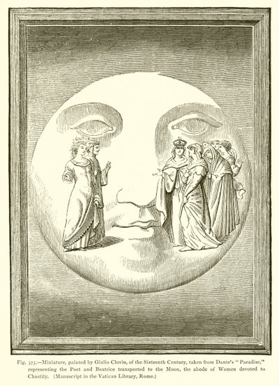 Miniatűr, Giulio Clovio festette, a 16. századból, a Dantes Paradiseból, alkotó: French School