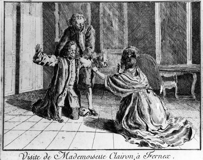 Miss Clairon (Mademoiselle Clairon Josephe Leris de La Ttude dit Mademoiselle Clairon (1723 -1803) francia színésznő, meglátogatta Ferney a Voltaire metszet 18. században. alkotó: French School