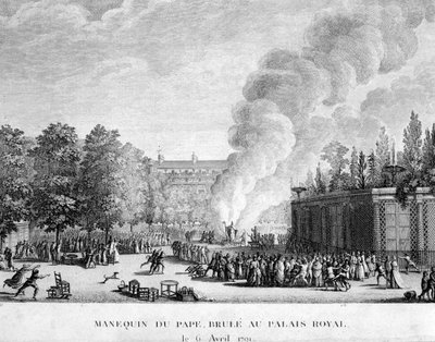 A pápa makettje elégetve a királyi palotában, április 6. alkotó: French School
