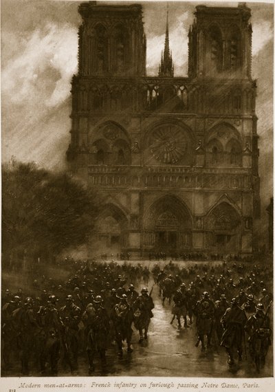 Modern fegyveresek: francia gyalogság szabadságon a Notre Dame mellett, Párizs, 1914-1919 alkotó: French School
