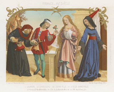 Pénzkölcsönző, squire, egy fiatal nő és egy öregasszony alkotó: French School