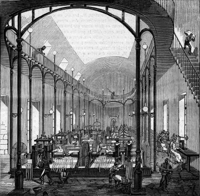 Pénzkeresés: görgetés és vágás. Metszet a „” Le Monde Illustré”” 145. számában, 1860. január 21. alkotó: French School