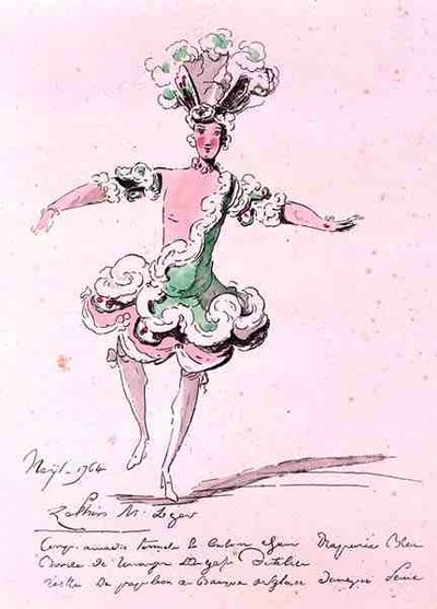 Monsieur Leger Zephyr szerepében, Naisban, Cahusac librettója, szerzője Jean-Philippe Rameau (1683-1764) 1764 (színes metszet) alkotó: French School