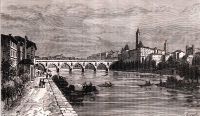 Montauban - Languedoc-Roussillon-Midi-Pyrénées - metszet a „La France illustree: földrajz, történelem, statisztikai igazgatás” könyvében, V.-A. Maláta-barna. 1884 alkotó: French School