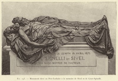 Emlékmű Pere-Lachaise-ban Sivel és Croce-Spinelli emlékére (metszet) alkotó: French School