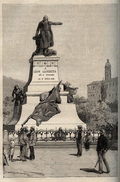 Leon Gambetta (1838-1882) emlékműve, Alexandre FALGUIERE (1831-1900) - Cahors - "" PATRIE" metszet - A PEKTUREKÖTELEZETT FRANCIAORSZÁG LEÍRÁSA 6 KÖTETÉSBEN LUCIEN HUARD - 19. század vége alkotó: French School