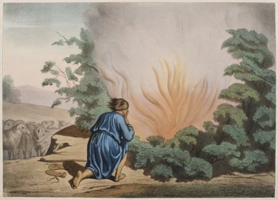Mózes és az égő bokor, illusztráció az LHistoire Sainte katekizmusból, kiadó: Charles Delagrave, Párizs, 19. század vége alkotó: French School