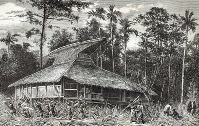 Mecset Dodingában, Új-Guineában, illusztráció a Le Tour du Monde magazinból, 1879 alkotó: French School