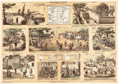 Mozgás és pihenés (színes litográfia) alkotó: French School