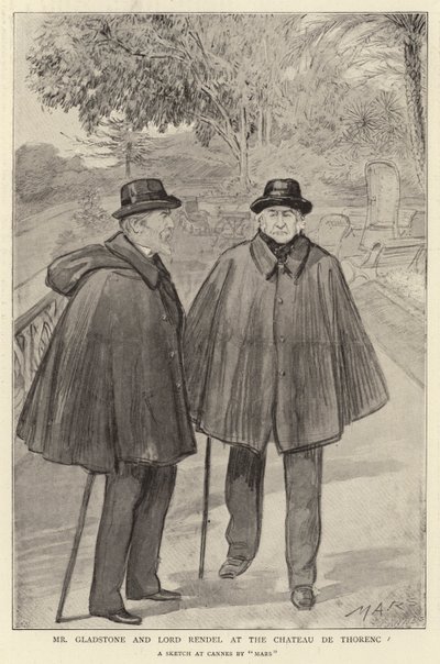Mr Gladstone és Lord Rendel a Chateau de Thorencben (litho) alkotó: French School