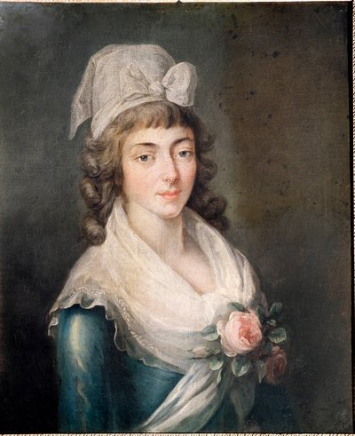 Mrs. Roland: Madame Roland (1754 - 1793), a francia forradalom alakja, Girondin sapkát viselő portréja. a francia iskola festménye alkotó: French School