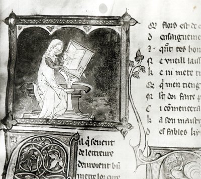 Ms.3142 fol.256 Marie de France (fl.12. század) írás, egy francia versek antológiájából, 1280-90 körül (részlet) alkotó: French School