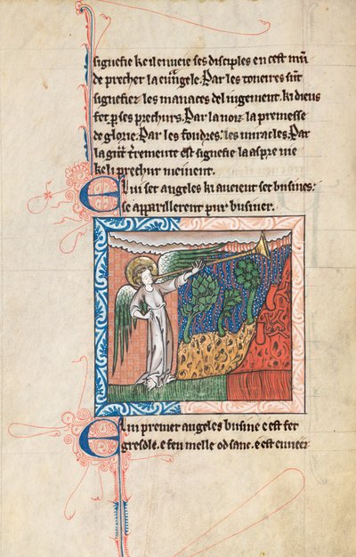 Ms65 f27v, Kommentár Szent János apokalipsziséhez, 13. század vége (toll, tinta és tempera pergamen) alkotó: French School