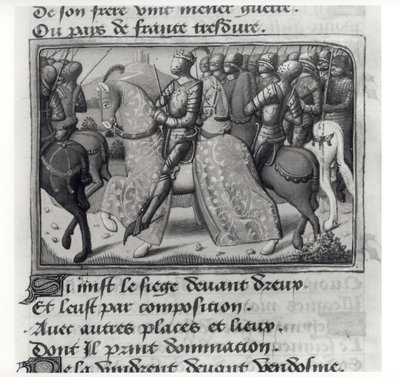 Ms.Fr.5054 fol.26 r VII. Károly (1403-1461) és Jeanne of Arc Dreux ostrománál, Les Vigiles de Charles VII, Martial dAuvergne vagy de Paris (1430-1508) 1484 alkotó: French School