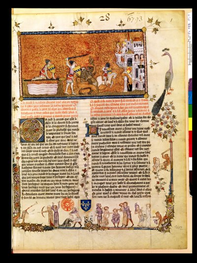 Ms. Fr 122 f.1 Sir Lancelot átkel a Kardhídon a Roman de Lancelot du Lac felől, 1344 alkotó: French School