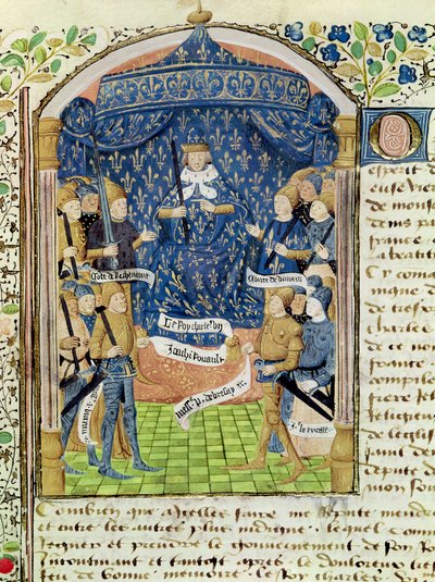 Ms 1151 f.1 VII. Károly (1403-61) Udvarától és Joan of Arctól (1412-31) körülvéve alkotó: French School