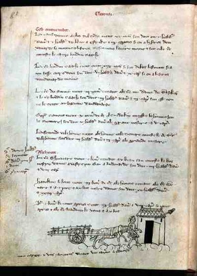 Ms 1175 f.8v Farmer lovával és szekerével, Vieil Rentier dAudenarde, 1291-1302 alkotó: French School