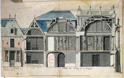 Ms 130736 A Versailles-i kastély Louis Le Vau által épített szárnyának keresztmetszete ((1612-70) (wc papíron) alkotó: French School