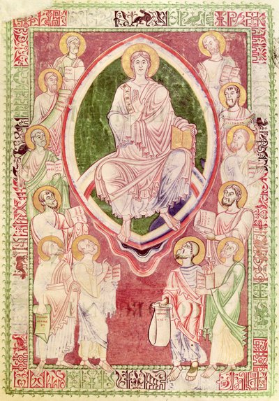 Ms 132 fol.2r Krisztus a tizenkét kisebb prófétával, a Prophetas et Ecclesiasten magyarázatából, Szent Jeromostól, a Citeaux-i apátságból alkotó: French School
