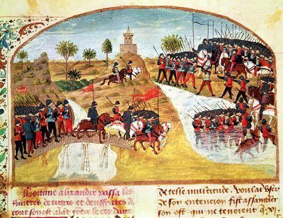 Ms 1335 f.62v Hogyan kelt át Nagy Sándor (Kr. e. 356-323) a Tigrisen és az Eufrátesen, Vie dAlexandre le Grandból alkotó: French School