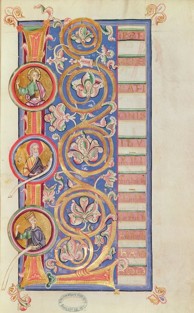 Ms 14 fol.23 Történeti L kezdőbetűje medalionokkal, egy evangéliumtól alkotó: French School