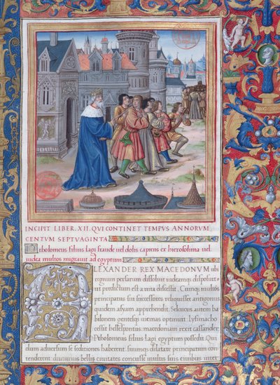 Ms. 1581 f. 228 Illusztráció a XII. könyvből (Nagy Sándor halálától Maccabeus Judas haláláig), Flavius Josephu A zsidók régiségei (Antiquitates Judaicae) 1. fejezetéből alkotó: French School