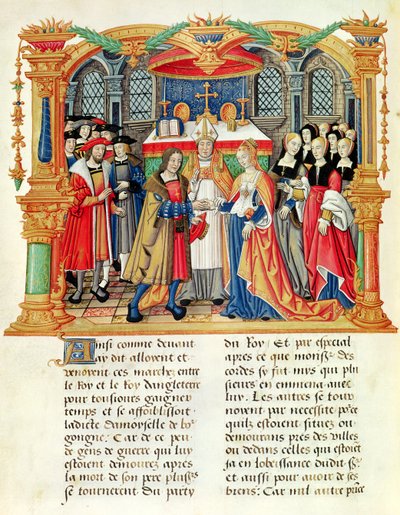 Ms 18 f.185v Burgundi Mária és I. Maximilian osztrák császár házassága, Philippe of Commines emlékirataiból (1445-1509) alkotó: French School