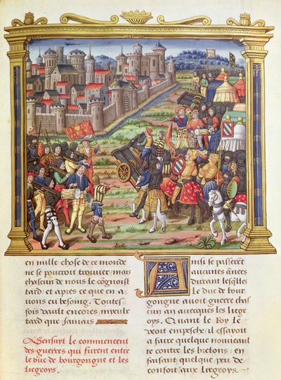 Ms 18 fol.36r Háború Merész Károly, Burgundia és Liege hercege között 1467-68-ban, Philippe of Commines emlékirataiból (1445-1509) alkotó: French School