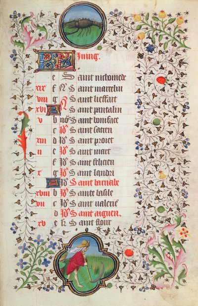 Ms Június 19.: Rák és egy ember arat (vellum) alkotó: French School