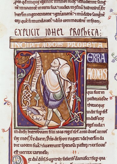 Ms 1 fol.194v, Amost ábrázoló, előzményezett V kezdőbetű, a Souvigny-bibliából alkotó: French School